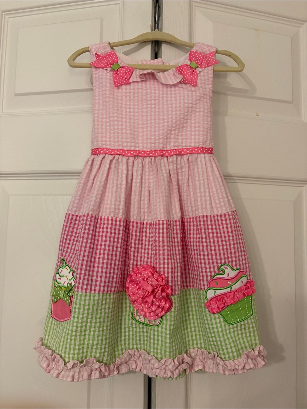Cupcake Emily Rose Gingham Pink & Green Dress Size 3T EUC